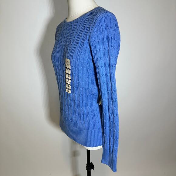 NWT St. John's Bay Blue Cable Knit Crewneck Sweater Preppy Womens Size Medium M - Picture 4 of 10